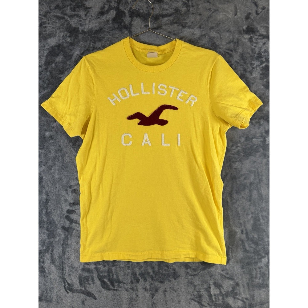 Hollister Men's Yellow single stitch Fully Embroidered T- shirt Sz L